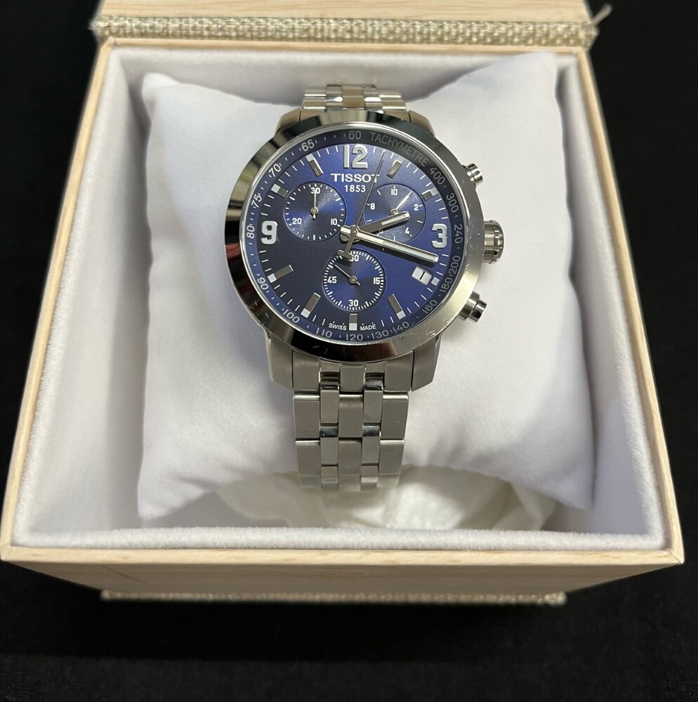 Mens Tissot Blue Dial Sapphire Crystal Stainless Steel Watch 