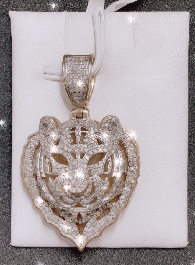 10kt yellow gold custom made Tiger pendant with .950cts. of diamonds ...