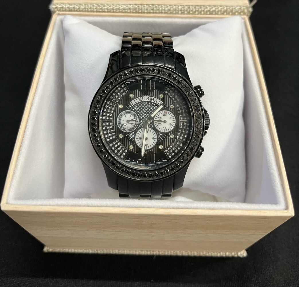 Mens Black Diamond Watch By Luxurman 2.25ct Diamond 