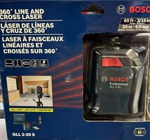 Bosch 360 line and cross laser level range 65ft accuracy 3/16