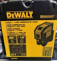 Dewalt 5 spot + 1 line Combination laser level. Range 165' Accuracy 1/8