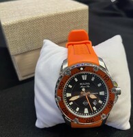 bulova automatic stainless steel water resistant orange rubber band