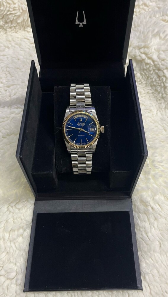 bulova super seville automatic blue dial water resistant stainless steel #857281