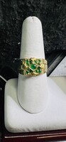 18KT. yellow gold custom ring with mixed cut Emerald