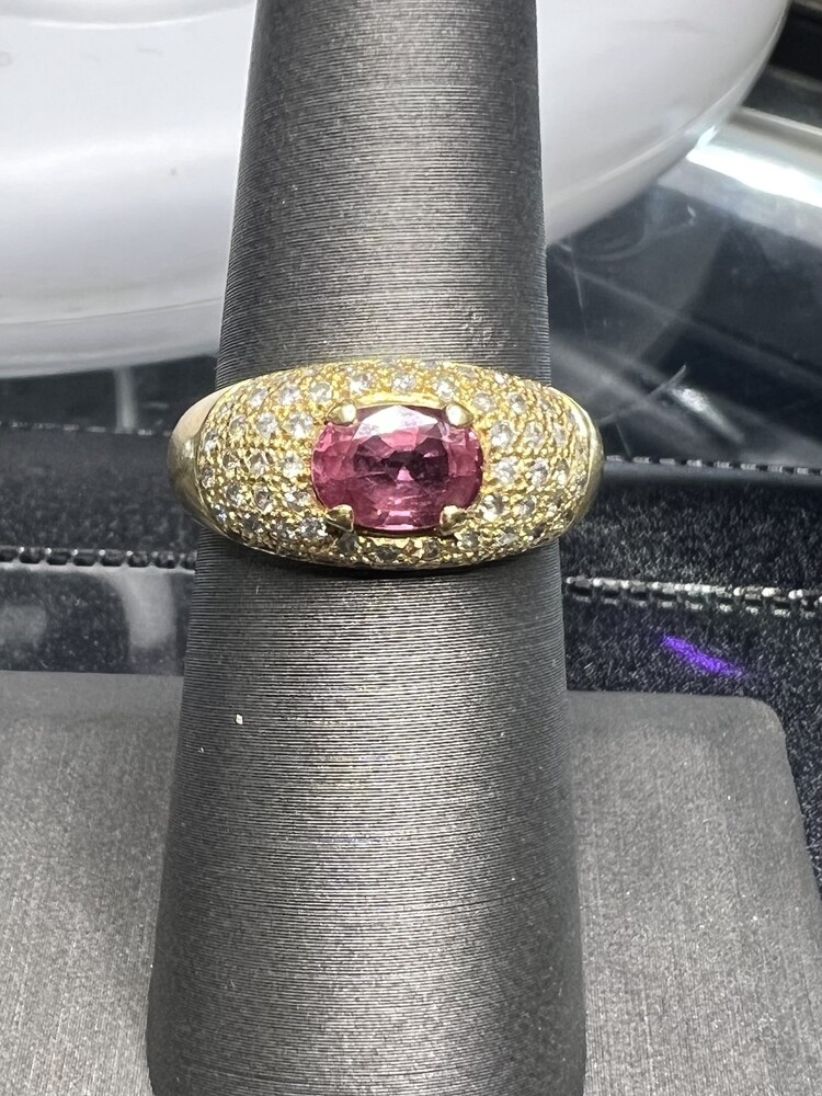 18KT gold diamond ring with oval tourmaline