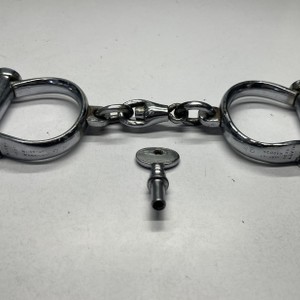 Antique Hiatt Best Warranted Wrought 28 Victorian Police Handcuffs w/ Key